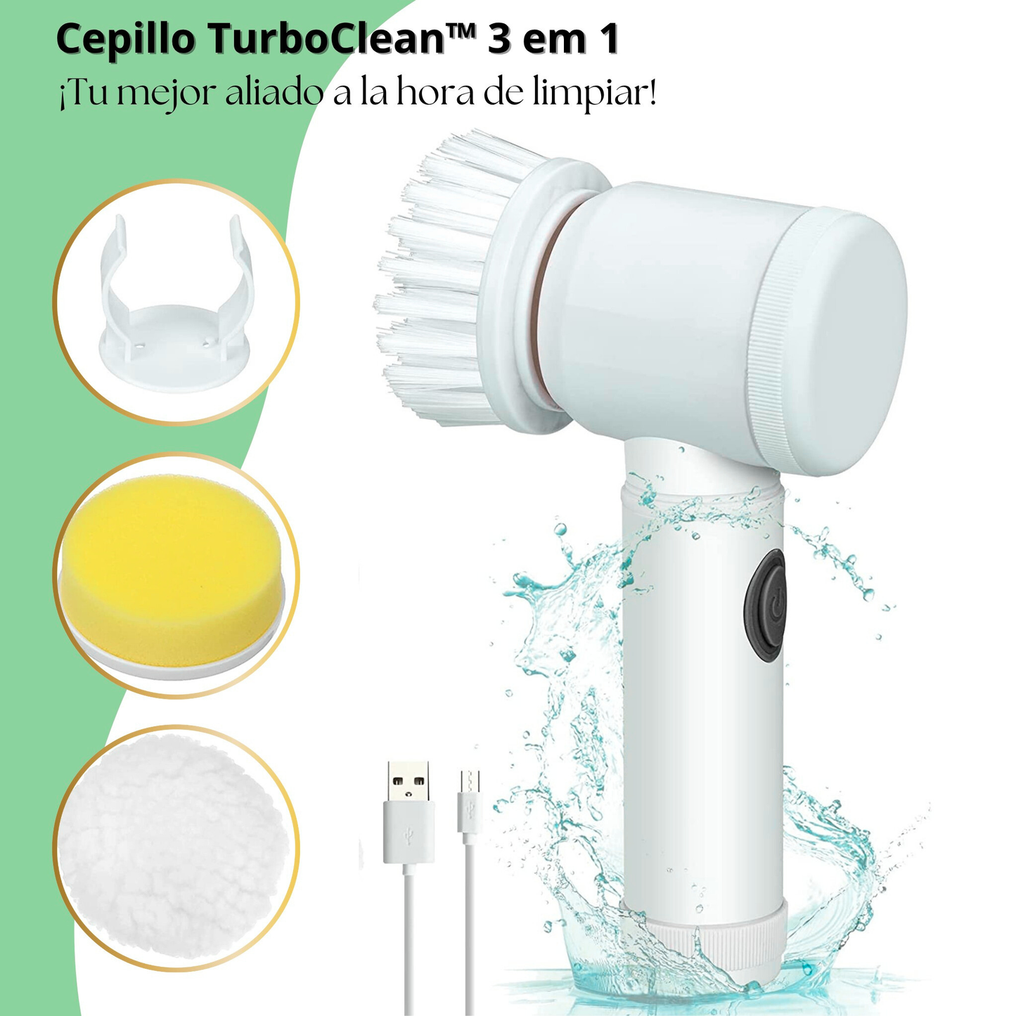 Cepillo TurboClean™ 3 em 1 – Limpieza profunda sin esfuerzo