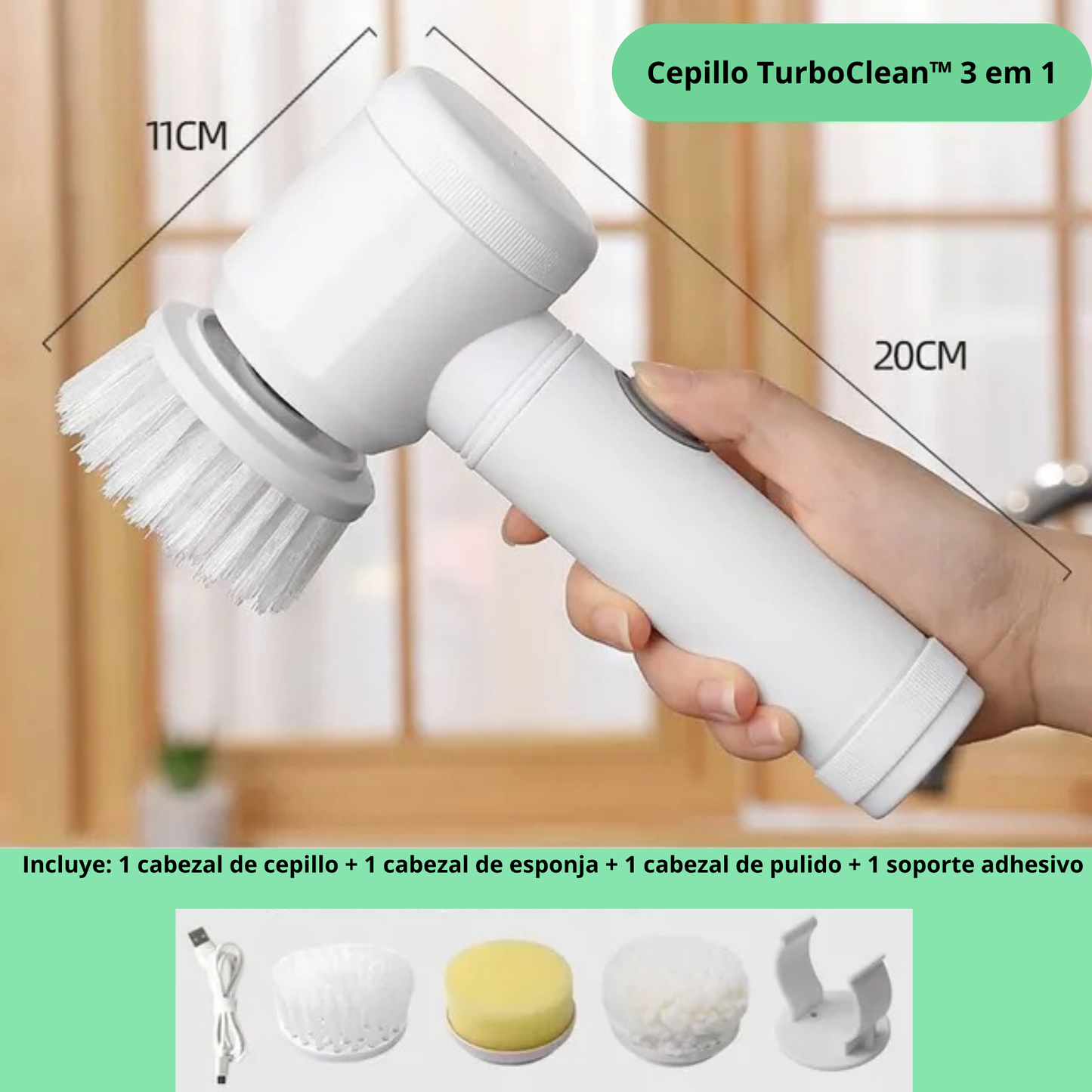Cepillo TurboClean™ 3 em 1 – Limpieza profunda sin esfuerzo