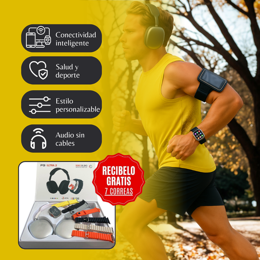 KIT SMARTWATCH P9 ULTRA 2 + AURICULARES + 7 CORREAS