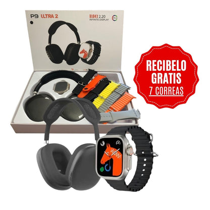 KIT SMARTWATCH P9 ULTRA 2 + AURICULARES + 7 CORREAS