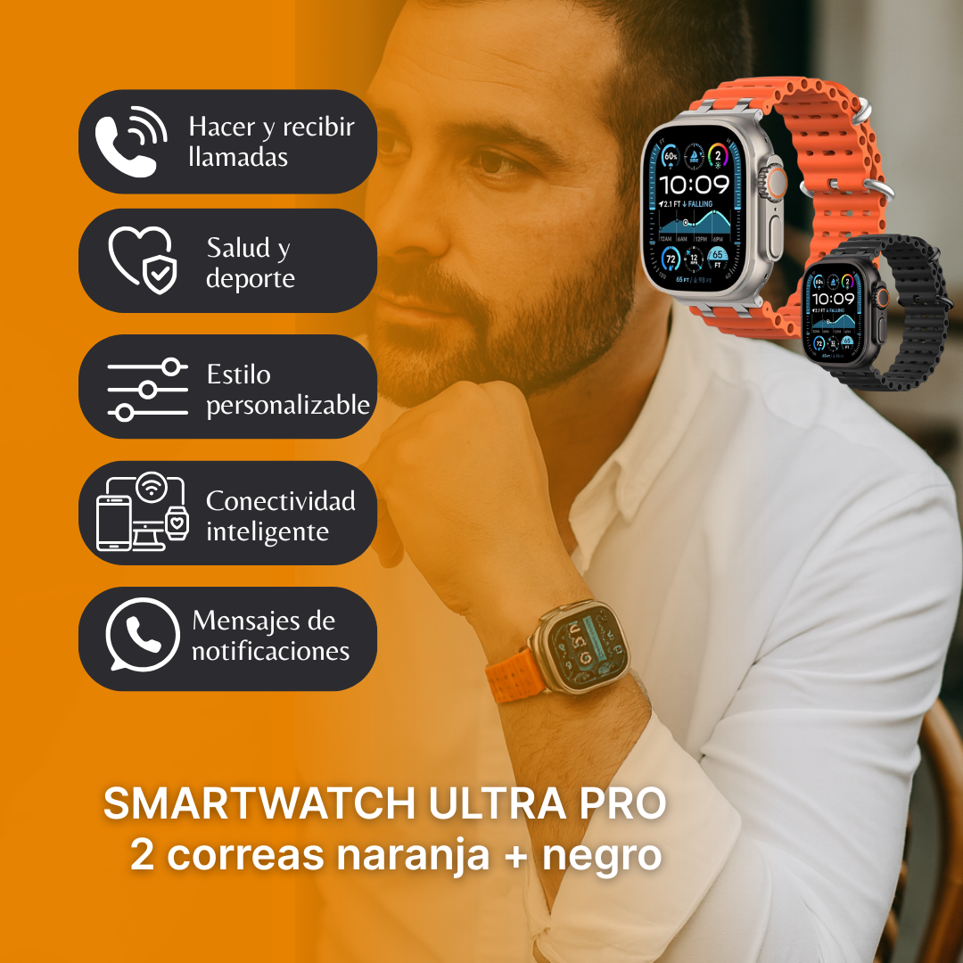 SMARTWATCH ULTRA PRO - 2 correas naranja + negro