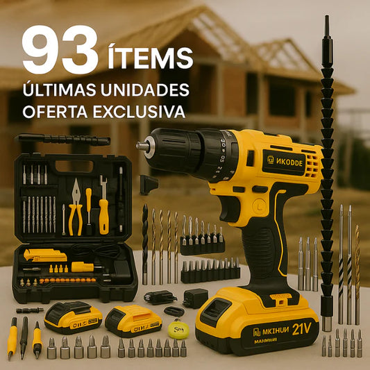 KIT Taladro Inalámbrico 21V con 93 Piezas - Kit Completo para el Hogar