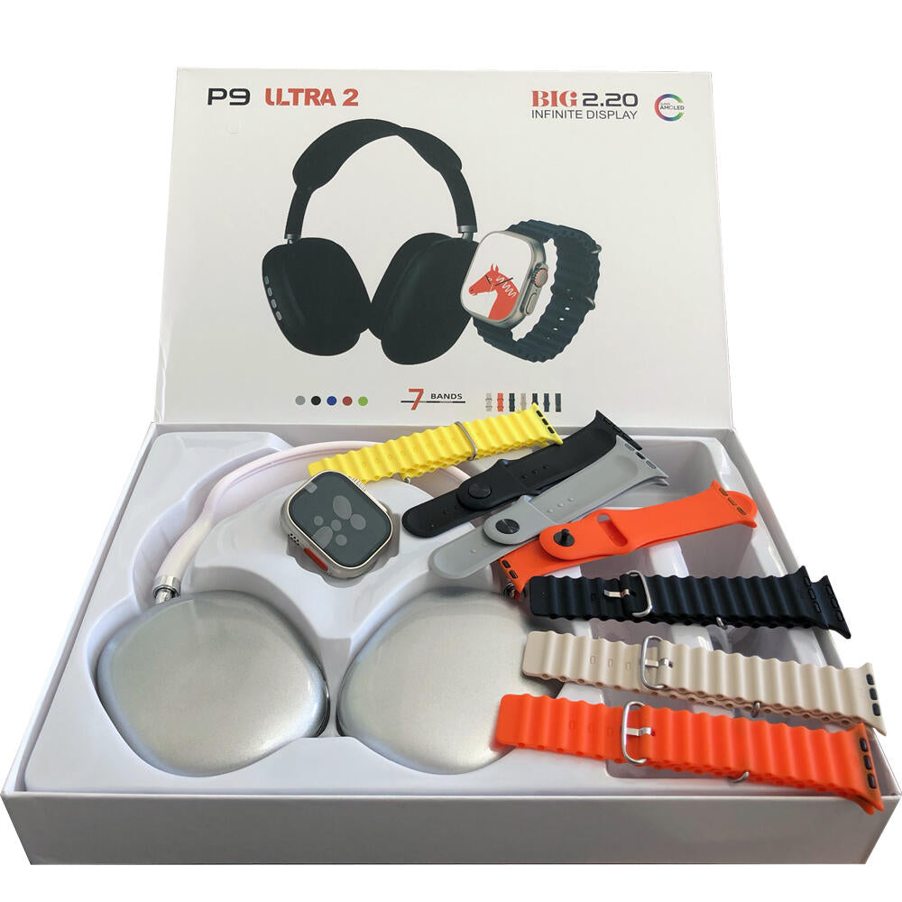 KIT SMARTWATCH P9 ULTRA 2 + AURICULARES + 7 CORREAS