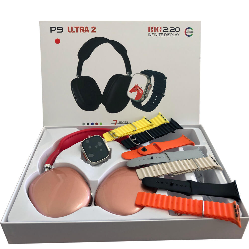 KIT SMARTWATCH P9 ULTRA 2 + AURICULARES + 7 CORREAS
