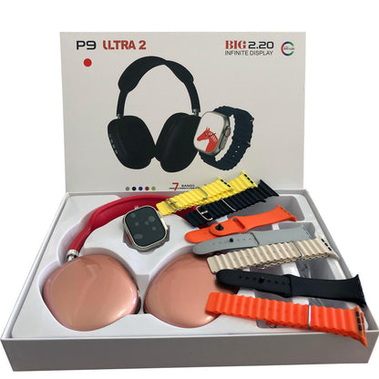 KIT SMARTWATCH P9 ULTRA 2 + AURICULARES + 7 CORREAS